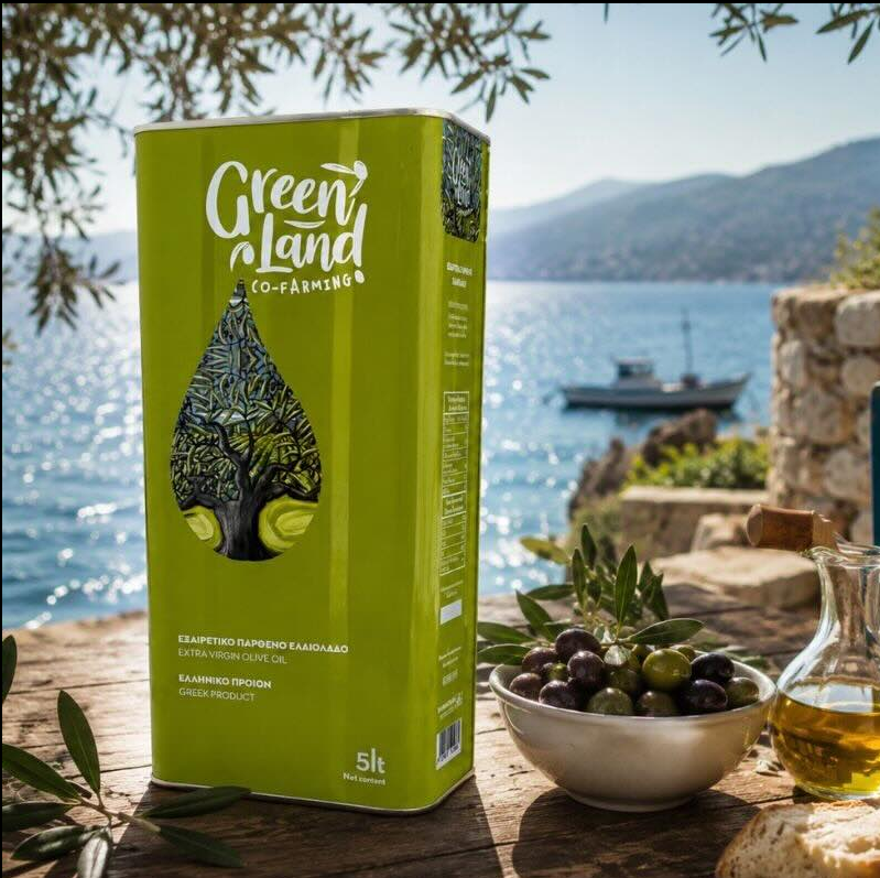 Freigestellter 5 Liter Kanister Extra Virgin Olivenöl aus Kalamata
